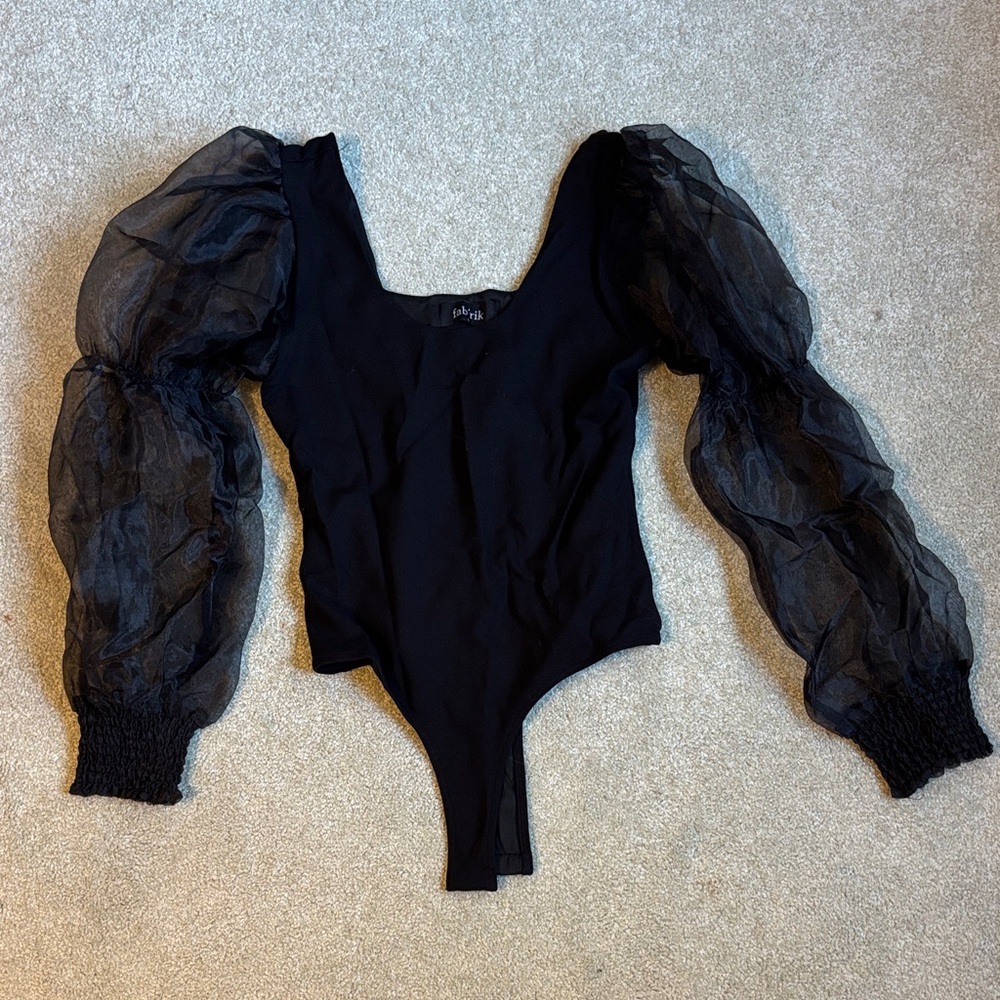 fab'rik Black Puff Sleeve Bodysuit
